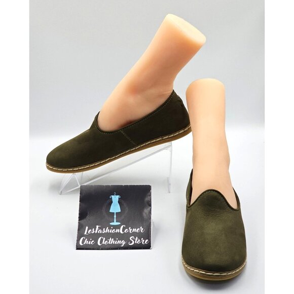 Charx Shoes - Charix Women's Olive Green Nubuck Leather Slip-On Loafers Flats Sz 7.5 (38) 2509